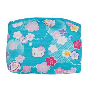 【三麗鷗】Hello Kitty-和風扁平化妝包(藍)
