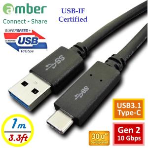 京徹【amber】USB-IF認證USB 3.1 Gen2 (10 Gbps) Type-A對Type-C傳輸充電線丨快充丨-1M丨1公尺