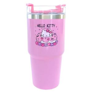三麗鷗 不鏽鋼飲料杯附吸管 600ml (粉甜甜圈款)Hello Kitty