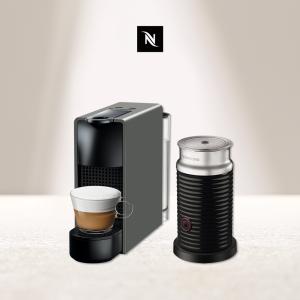 觀銘質感生活家電 Nespresso 膠囊咖啡機 Essenza Mini 優雅灰 黑色奶泡機組合