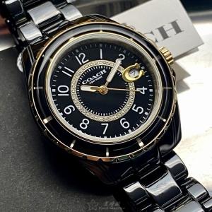 星晴錶業 COACH蔻馳手錶編號:CH00056 黑色錶盤黑錶殼石英機芯簡約,時分秒中三針顯示,陶瓷款,鑽圈設計 找星晴錶業鐘錶通路商，就是最優惠阿🈹🥩💸