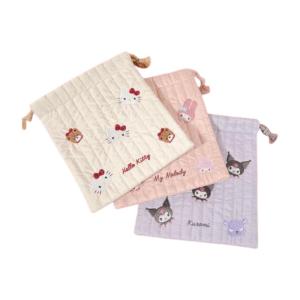 【三麗鷗】尼龍絎縫刺繡束口袋 (酷洛米/美樂蒂/Hello Kitty )