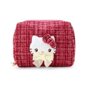 Sanrio毛呢方型玩偶化妝包-Kitty冬日緞帶