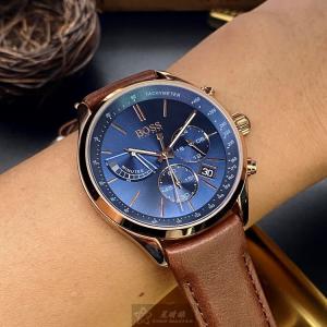 星晴錶業 BOSS伯斯手錶編號:HB1513604 寶藍色錶盤玫瑰金錶殼石英機芯三眼 美美的戴起來