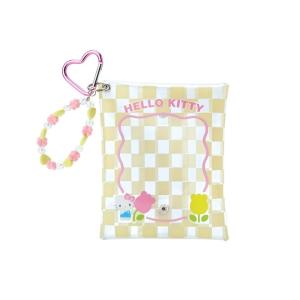 【三麗鷗】Hello Kitty 格紋透明果凍包 附愛心鑰匙圈
